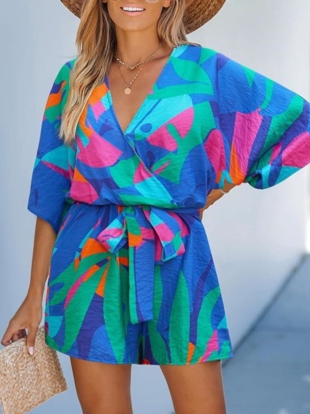 Cupshe Wild Zephyr Tropical Romper Sz L